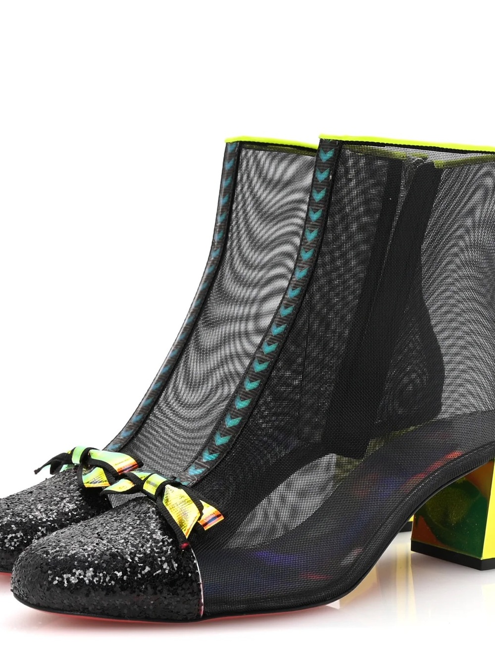 Christian Louboutin Black Mesh Ankle Boot with Neon Yellow Heel checkpoint 55 - Picture 4 of 8